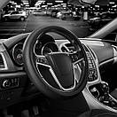 Чохол на кермо Carlife 39-41см, шкіра, чорний, біла гума, один шов, перфорований SW341L, фото 4