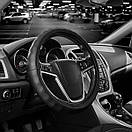 Чохол на кермо Carlife 39-41см, шкіра, чорний, біла гума, один шов, перфорований SW343L, фото 2