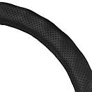 Чохол на кермо Carlife 39-41см, шкіра, чорний, біла гума, один шов, перфорований SW343L, фото 4