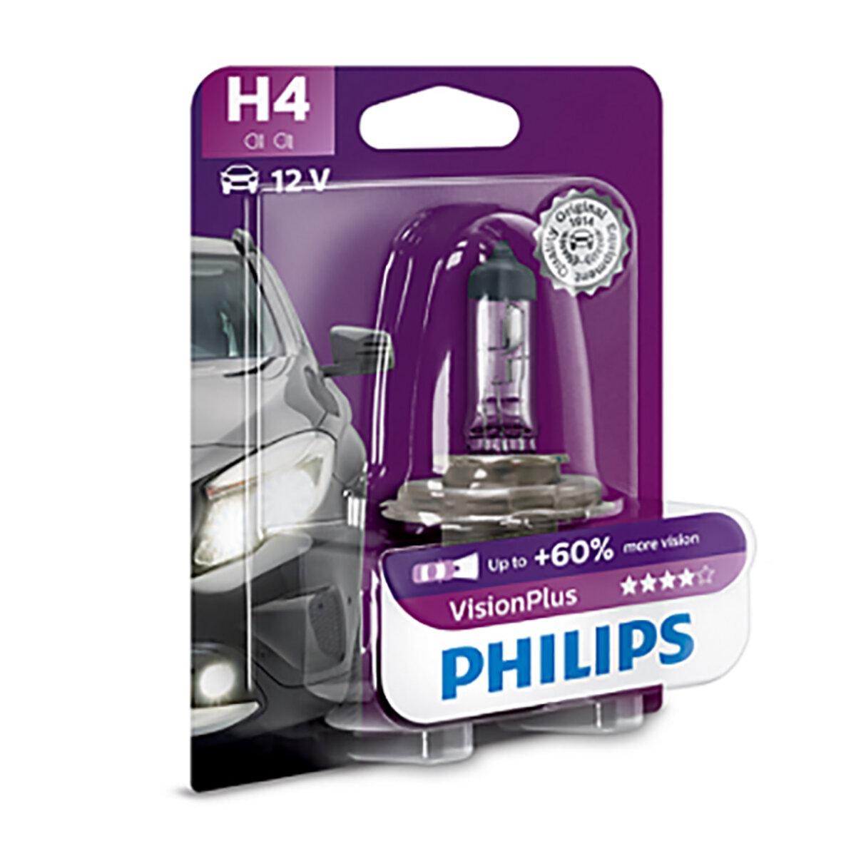 Галогенова лампа Philips H4 12V 60/55W P43t-38 VisionPlus (+60% more light), Blister 1шт, фото 1