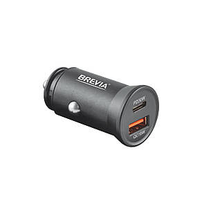 Автомобільний зарядний пристрій Brevia ePower DualCharge 30W 1xUSB-C+1xUSB-A чорний