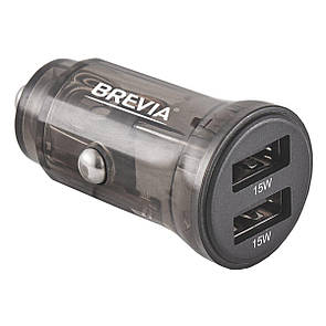 Автомобільний зарядний пристрій Brevia ePower DualDrive 15W 2xUSB-A, прозорий чорний