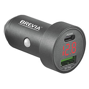 Автомобільний зарядний пристрій Brevia ePower DualMetal Display 48W 1xUSB-C+1xUSB-A, чорний металік