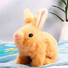 Плюшева інтерактивна дитяча іграшка Кролик попригунчик, рухається та видає звуки Бежевий (AX)