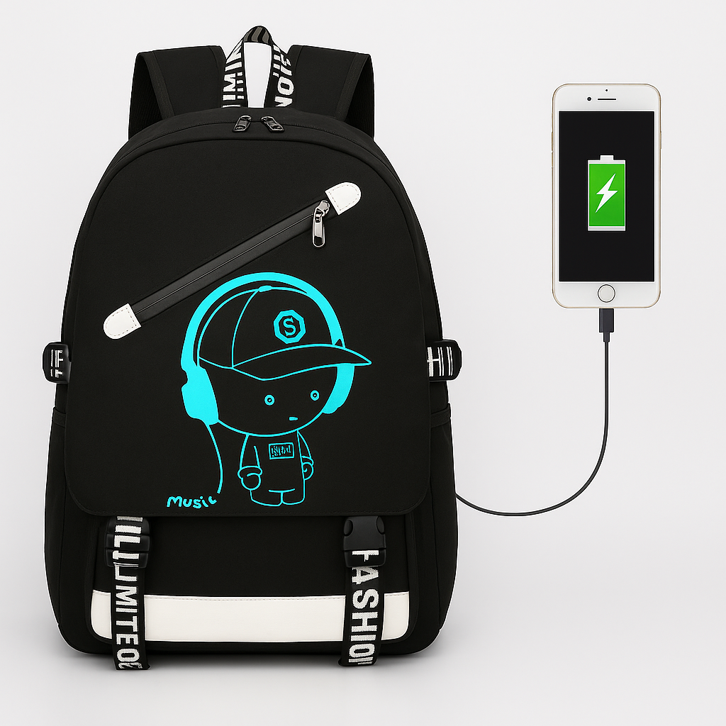 Підлітковий рюкзак для хлопчика з USB (46х30х15 см), Чорний / Шкільний рюкзак світловідбивний, фото 1