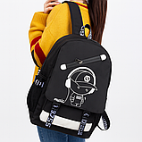 Підлітковий рюкзак для хлопчика з USB (46х30х15 см), Чорний / Шкільний рюкзак світловідбивний, фото 5