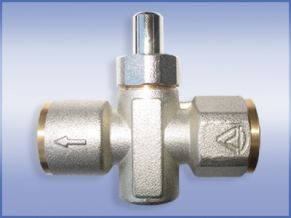 Кран триходовий кнопковий під манометр на газ нікельований М20 х1/2"