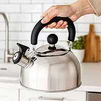 Чайник із свистком для плити UniSteel, 1,4 л, одинарне дно, нержавіюча сталь, Сріблястий