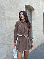 Женский демисезонный вельветовый костюм короткий пиджак на пуговицах и юбка-шорты размеры 42-48