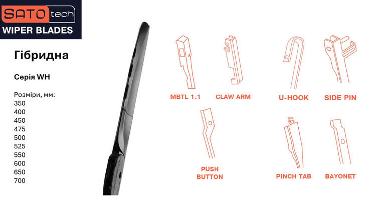 Щітка склоочисника 600 мм гібридна SATO TECH | Артикул WH600, фото 3