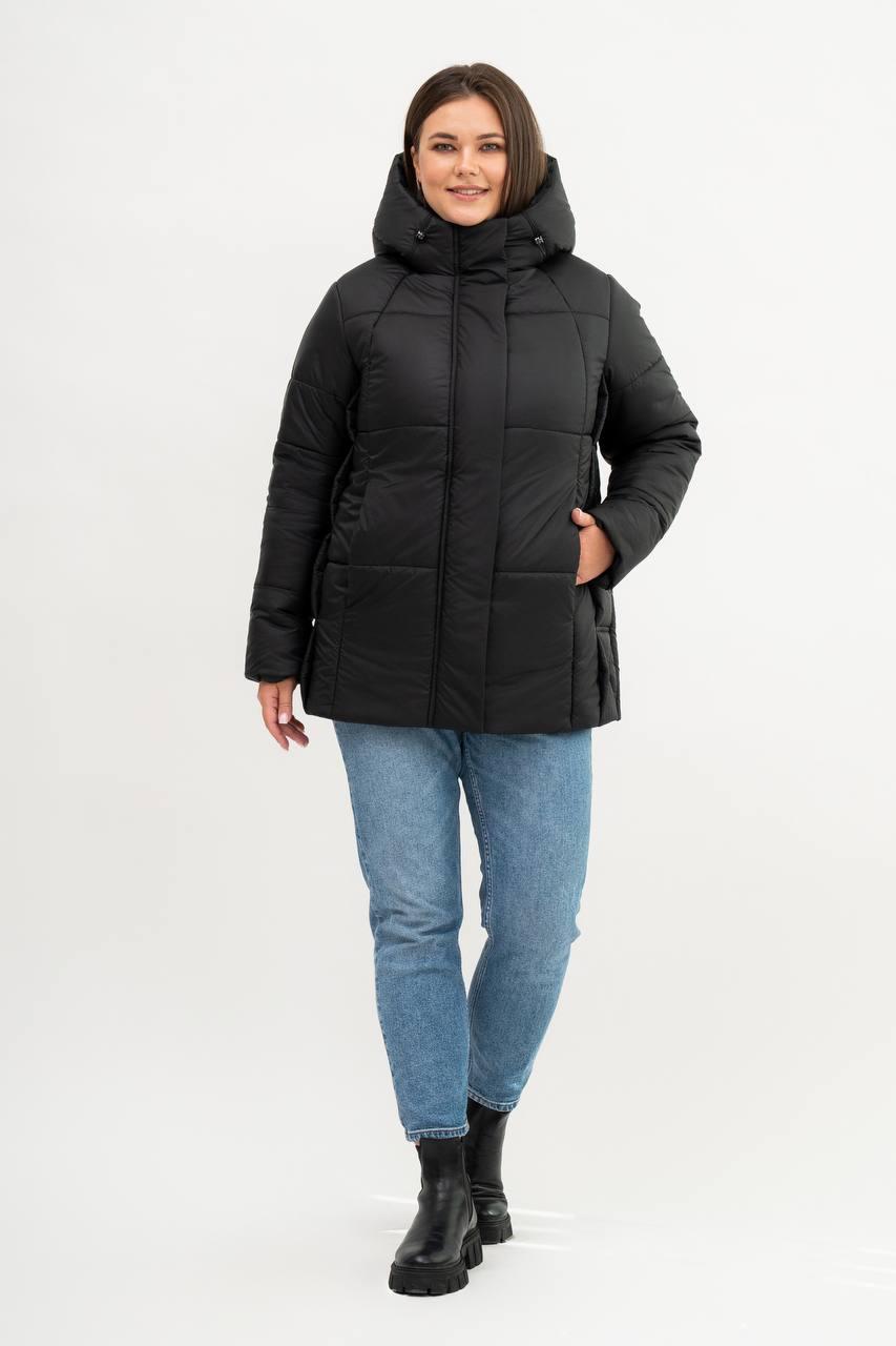Модна куртка зимова жіноча великого розміру 50-60 чорний, фото 1