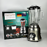 Блендер стаціонарний 3в1 з кавомолкою та подрібнювачем Henschll 1000 Вт, з 2 швидкостями та скляною чашею, HS-8891, фото 3