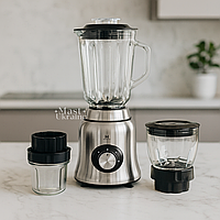 Блендер стаціонарний 1,5л з подрібнювачем і кавомолкою Henschll 1000Вт, скляна чаша, 2 швидкості, G800-M1