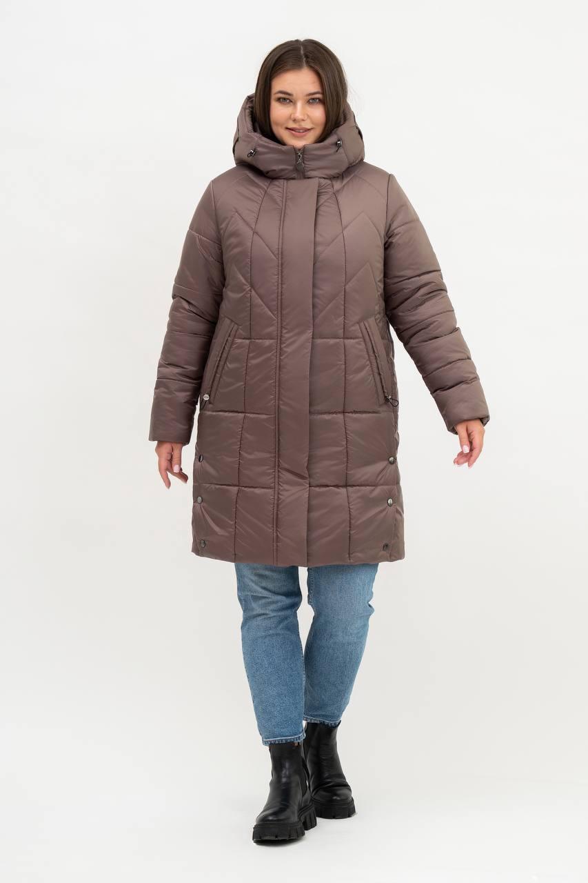 Зимова модна жіноча куртка великого розміру 50-62 капучіно, фото 1