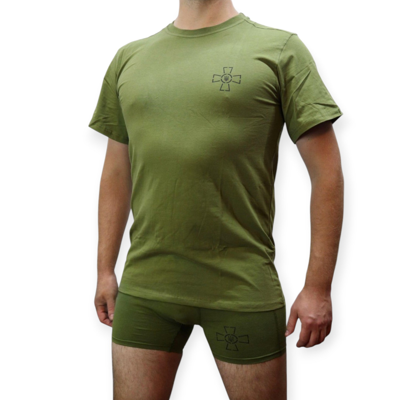 Комплект армійський ВСУ: футболка та труси олива з хрестом (всі розміри, бавовна 95% еластан 5%)