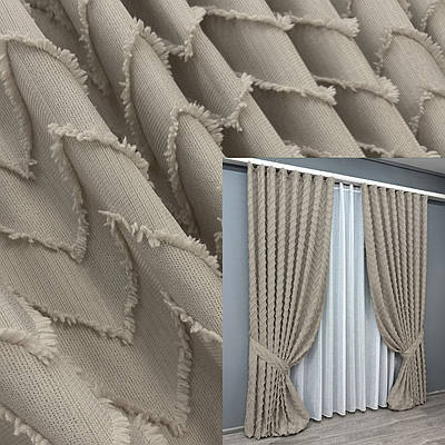 Комплект штор (2шт. 1,5х2,95м.) Льон Букле. Колір тауп. Код 1809ш 33-0785