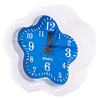 Будильник "Квітка" на ніжках 10*10*3,5 см біло-синій, настільний годинник з будильником