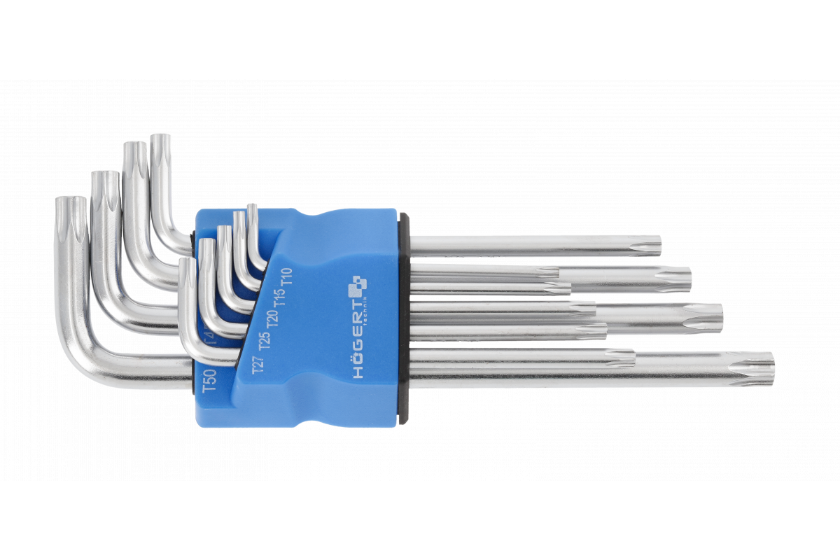 Набір довгих Г-подібних Torx ключів S2 9 штук Hogert для майстрів (HT1W830), фото 1