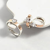 Комплект зі срібла з золотими вставками і цирконами сердечками