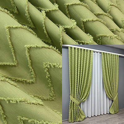 Комплект штор (2шт. 1,5х2,5м.) Льон Букле. Колір оливковий. Код 1805ш 39-855