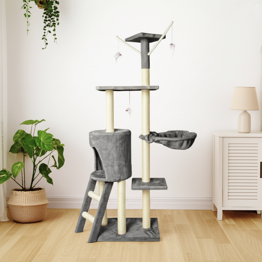 Кігтеточка будиночка дерев'яний сірий 138 см 7927, фото 1