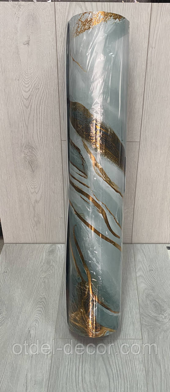 Панель самоклеюча декоративна мармур зелено-золотий ( рулон 60*280см), фото 1