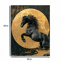 Картина Чорний кінь на фоні золотого місяця Чорний кінь Сучасний настінний декор Друк на полотні 60х46см, фото 5