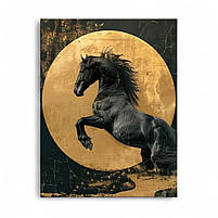 Картина Чорний кінь на фоні золотого місяця Чорний кінь Сучасний настінний декор Друк на полотні 60х46см, фото 2