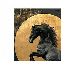 Картина Чорний кінь на фоні золотого місяця Чорний кінь Сучасний настінний декор Друк на полотні 60х46см, фото 4