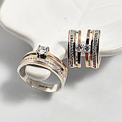 Комплект зі срібла з золотом і цирконами різного розміру