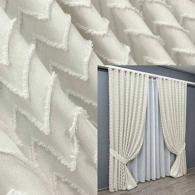 Комплект штор (2шт. 1,5х2,95м.) Льон Букле. Колір молочний. Код 1815ш 33-0781