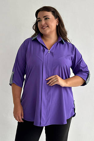 Туніка великих розмірів бузкова ошатна з обробкою, фото 1