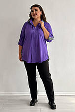 Туніка великих розмірів бузкова ошатна з обробкою, фото 2