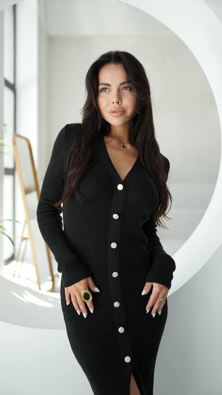 Жіноче трикотажне плаття міді на ґудзиках із глибоким вирізом на грудях (р. 42-46) 4036118, фото 1