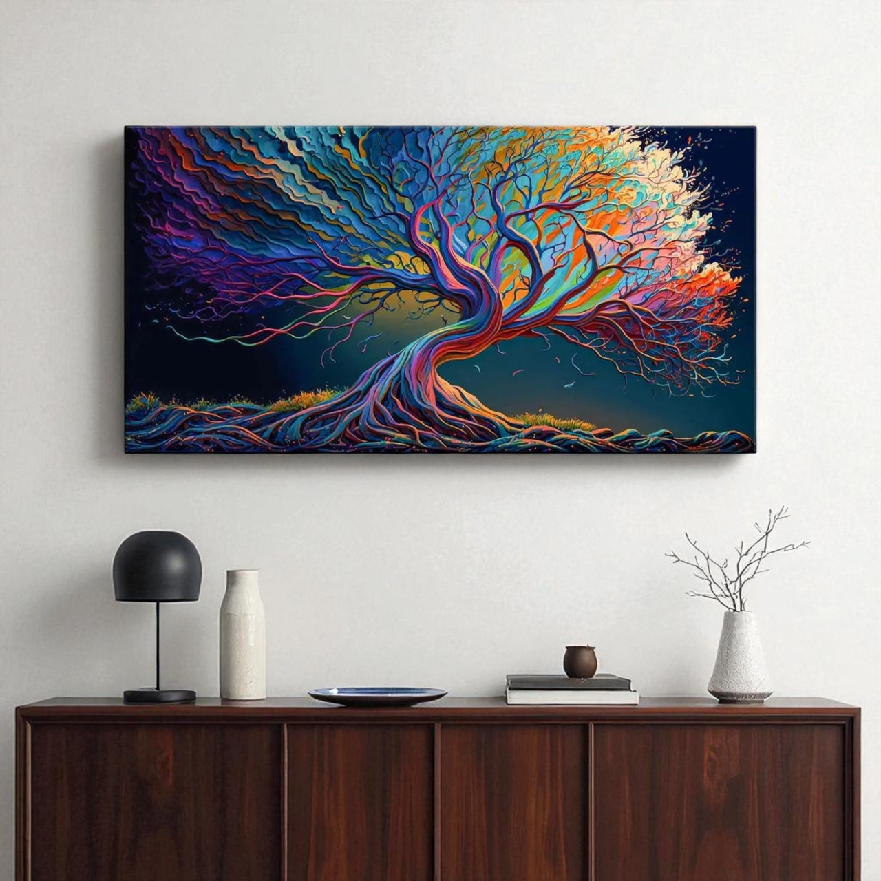 Картина дерево велике чарівне Панорамна вузька картина Казкова абстракція Друк на полотні, фото 1
