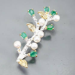 Перли срібна брошка-гілочка, 017РЖ
