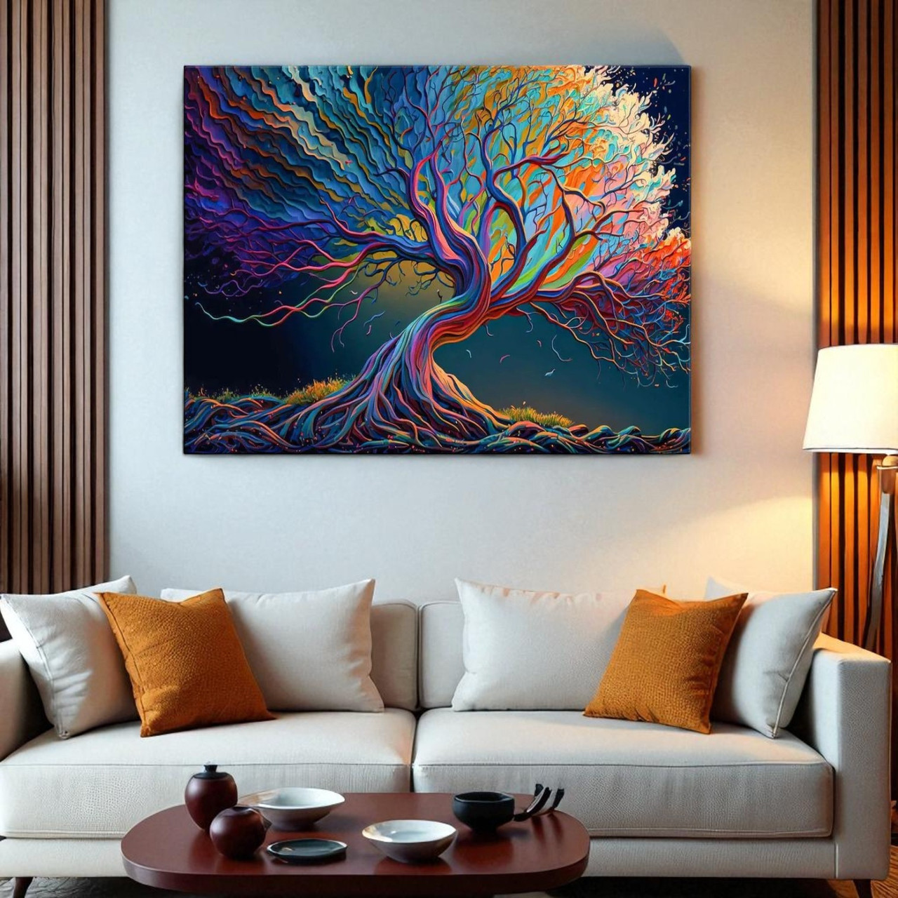 Картина Кольорове яскраве абстрактне дерево Декор на стіну Фантастичний пейзаж Друк на полотні 60х46см, фото 1