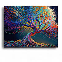 Картина Кольорове яскраве абстрактне дерево Декор на стіну Фантастичний пейзаж Друк на полотні 60х46см, фото 2