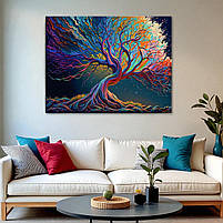 Картина Кольорове яскраве абстрактне дерево Декор на стіну Фантастичний пейзаж Друк на полотні 60х46см, фото 3