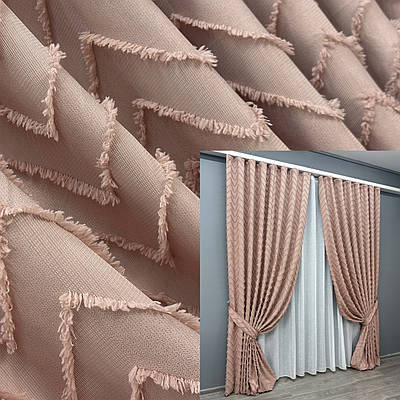 Комплект штор (2шт. 1,5х2,5м.) Льон Букле. Колір пудровий. Код 1811ш 39-857