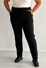 Теплі жіночі штани великого розміру на флісі з кишенями гумка в талії зимові чорні, фото 2