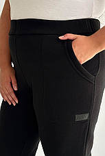 Теплі жіночі штани великого розміру на флісі з кишенями гумка в талії зимові чорні, фото 5