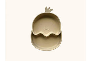 Силіконова дитяча тарілка 2-х секційна "Курчатко" Бежева (1210)