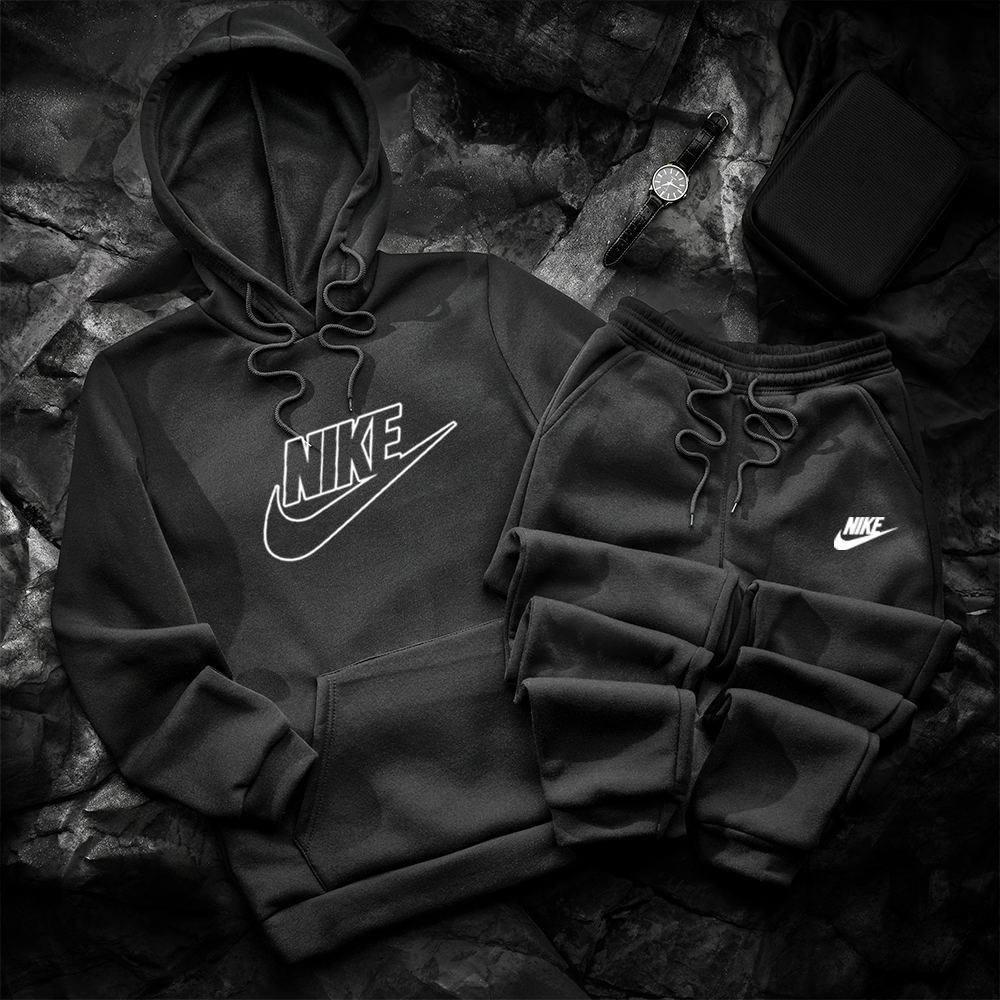 Чоловічий зимовий спортивний костюм Nike чорний Комплект Найк Худі Штани, фото 1