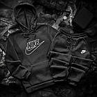 Чоловічий зимовий спортивний костюм Nike біло-чорний Комплект Найк Худі Штани, фото 3