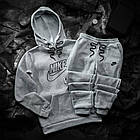 Чоловічий зимовий спортивний костюм Nike біло-чорний Комплект Найк Худі Штани, фото 6