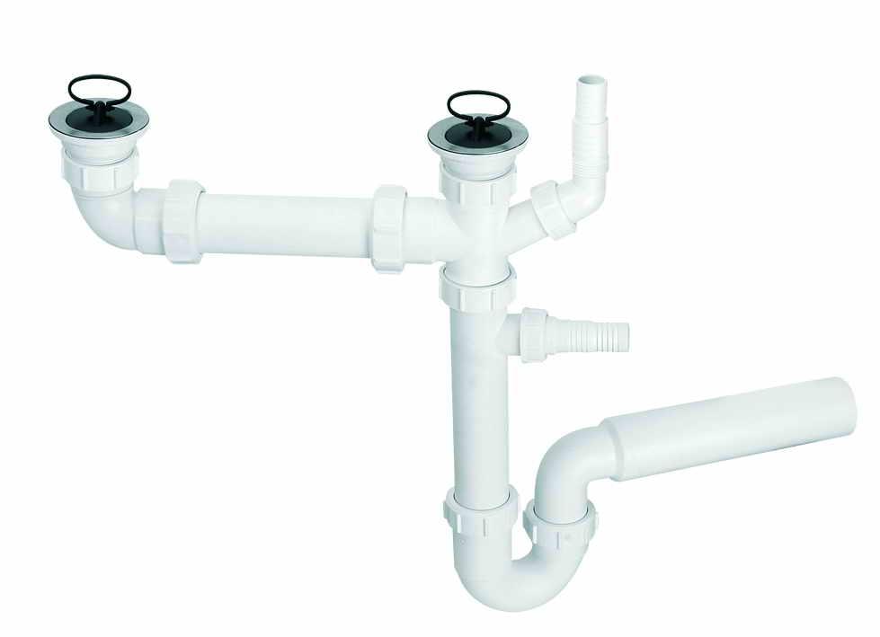 Сифон для кухонної мийки подвійний з підключенням до пральної машини HC7+DO2-W