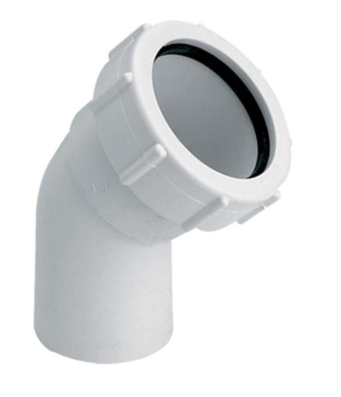 Коліно пластікові 45° ∅50 з гайкою, 50D-WH