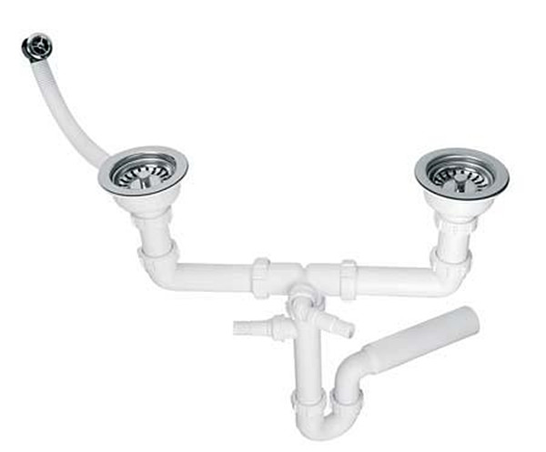 Сифон для кухонної мийки з підключенням до пральної машинки, подвійний зі зливом 113мм та переливом 1 1/2*50мм
