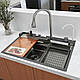 Мойка для кухни 75 см нержавеющая сталь черная с водопадом встроенным смесителем краном для питьевой Качественная кухонная мойка - фото 2 - id-p2729931334